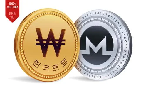 Monero. Won. 3D isometric Physical coins. Digital currency. Korea Won coin. C Stock Illustration