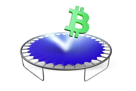 Monetary concept with cryptocurrency bouncing off the trampoline Stock Illustration