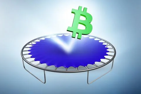 Monetary concept with cryptocurrency bouncing off the trampoline Stock Illustration