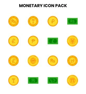 Monetary Flat UI Icons Pack Stock Illustration
