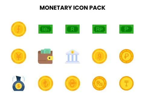Monetary Flat Vector Icons Pack Stock Illustration