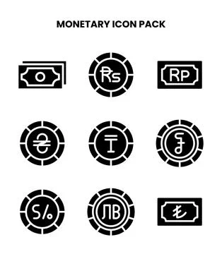 Monetary Glyph Collection Icons Pack Stock Illustration