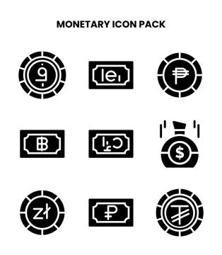Monetary Glyph Icons Pack Stock Illustration