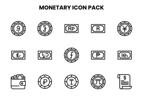 Monetary Line Collection Icons Pack Stock Illustration