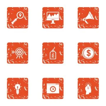 Monetary objective icons set, grunge style Stock Illustration