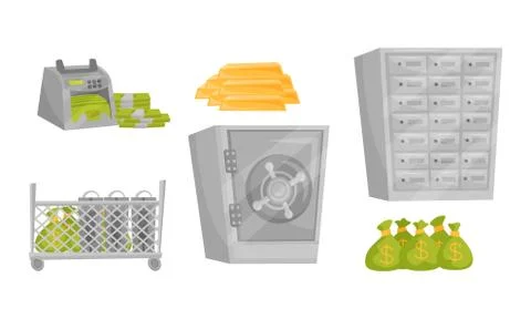Monetary Objects Vector Set. Banking Money Storage Concept Stock Illustration