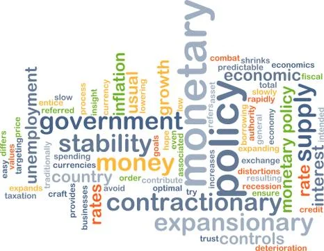 Monetary policy wordcloud concept illustration Stock Illustration