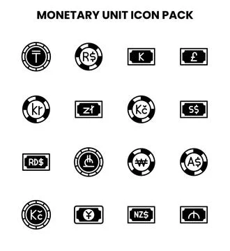 Monetary Unit DuoTone Set Icons Pack 库存插图