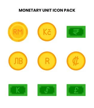 Monetary Unit Flat Design Icons Pack 库存插图