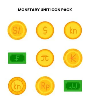 Monetary Unit Flat Graphics Icons Pack Stock Illustration