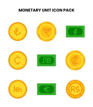 Monetary Unit Flat Scalable Icons Pack Stock Illustration