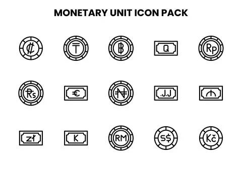 Monetary Unit Line Design Icons Pack Stock Illustration