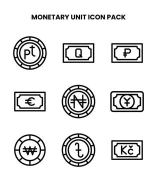 Monetary Unit Line Icons Pack Stock Illustration