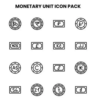 Monetary Unit Line Vector Icons Pack Stock Illustration