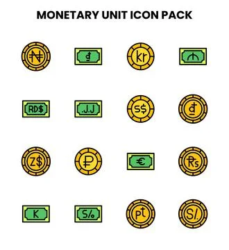 Monetary Unit Lineal Color Design Icons Pack 库存插图