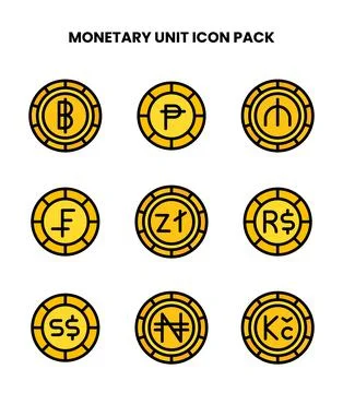 Monetary Unit Lineal Color UI Icons Pack Stock Illustration