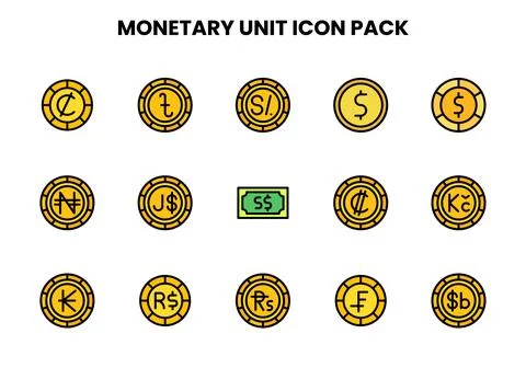 Monetary Unit Lineal Color UI Icons Pack Stock Illustration