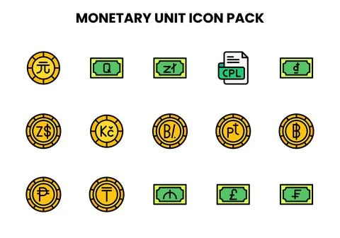 Monetary Unit Lineal Color Vector Icons Pack Stock Illustration