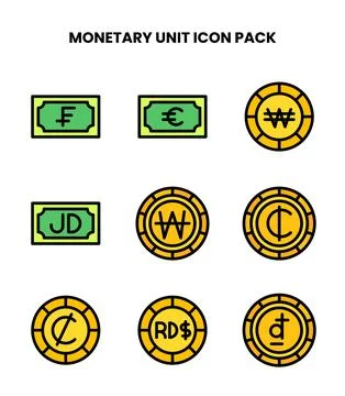 Monetary Unit Lineal Color Vector Icons Pack 库存插图