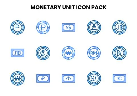 Monetary Unit Two Colour Bundle Icons Pack Stock Illustration