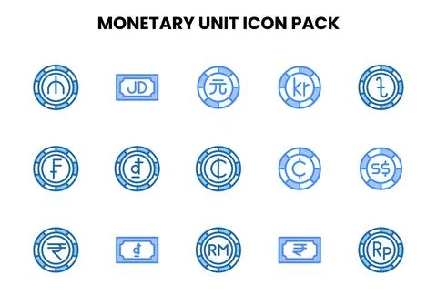 Monetary Unit Two Colour Graphics Icons Pack Stock Illustration