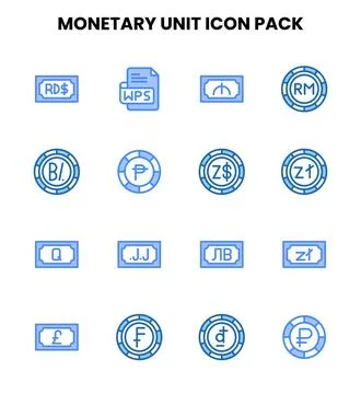 Monetary Unit Two Colour Set Icons Pack Stock Illustration