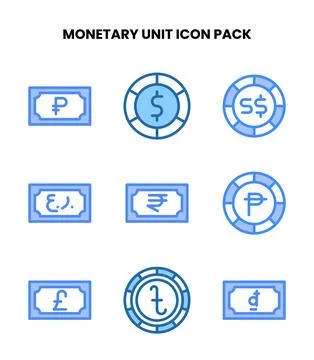 Monetary Unit Two Colour Set Icons Pack Stock Illustration