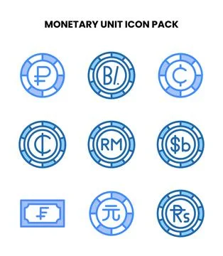 Monetary Unit Two Colour UI Icons Pack Stock Illustration