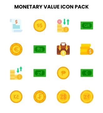 Monetary Value Flat Bundle Icons Pack Stock Illustration