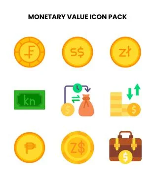 Monetary Value Flat Set Icons Pack Stock Illustration
