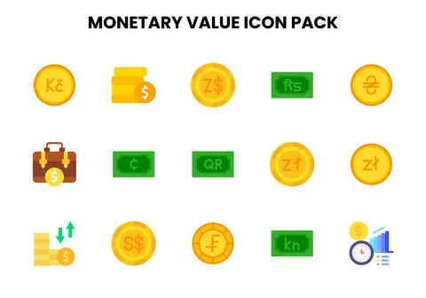 Monetary Value Flat Vector Icons Pack Stock Illustration
