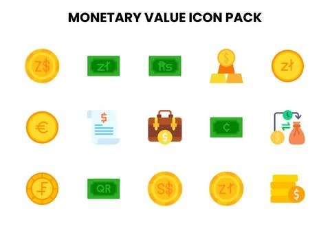 Monetary Value Flat Vector Icons Pack Stock Illustration