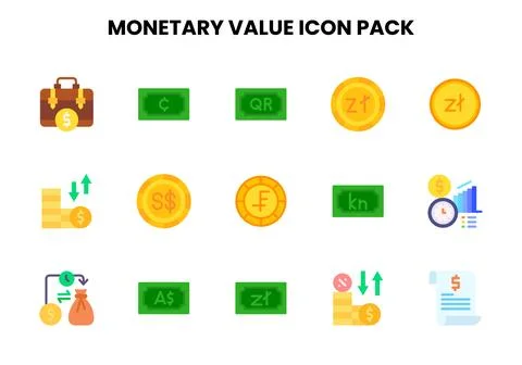 Monetary Value Flat Vector Icons Pack Stock Illustration
