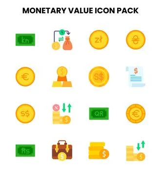 Monetary Value Flat Vector Icons Pack Stock Illustration