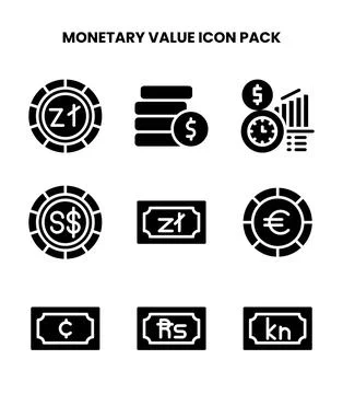 Monetary Value Glyph Graphics Icons Pack Stock Illustration