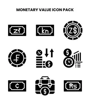 Monetary Value Glyph Graphics Icons Pack Stock Illustration