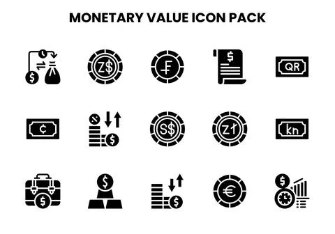 Monetary Value Glyph Scalable Icons Pack Stock Illustration