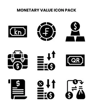 Monetary Value Glyph Vector Icons Pack Stock Illustration