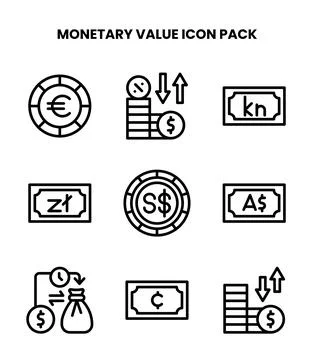 Monetary Value Line Collection Icons Pack Stock Illustration