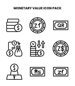Monetary Value Line Graphics Icons Pack Stock Illustration