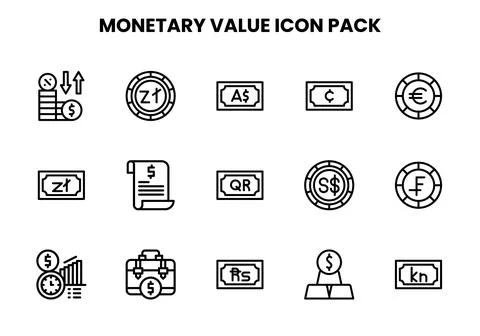 Monetary Value Line Graphics Icons Pack Stock Illustration