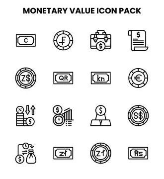 Monetary Value Line Scalable Icons Pack Stock Illustration