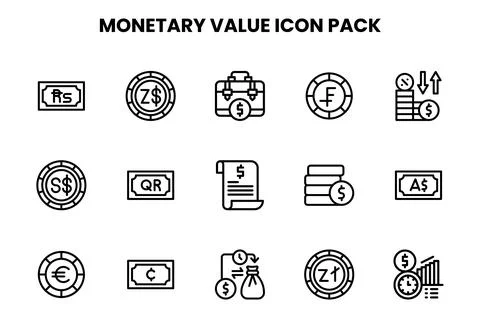 Monetary Value Line Scalable Icons Pack Stock Illustration