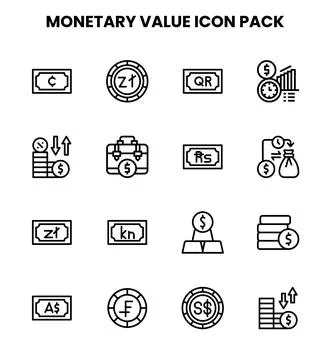 Monetary Value Line Set Icons Pack Stock Illustration
