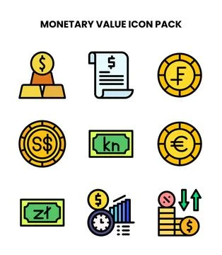 Monetary Value Lineal Color Graphics Icons Pack Stock Illustration