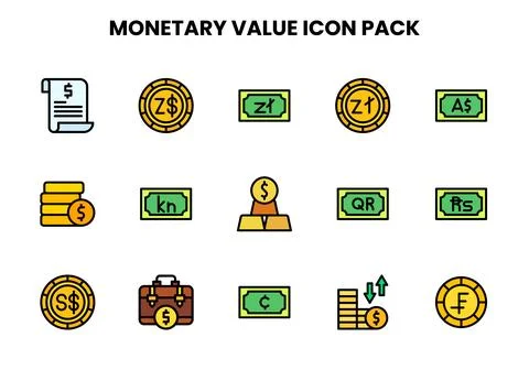 Monetary Value Lineal Color Scalable Icons Pack Stock Illustration