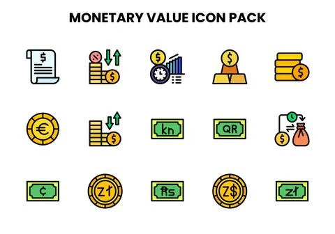 Monetary Value Lineal Color Scalable Icons Pack Stock Illustration