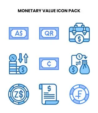 Monetary Value Two Colour Bundle Icons Pack Stock Illustration