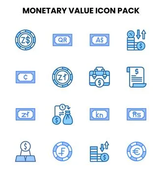 Monetary Value Two Colour Graphics Icons Pack Stock Illustration