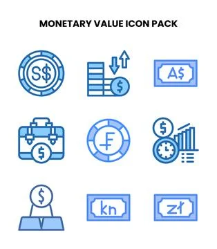 Monetary Value Two Colour Set Icons Pack Stock Illustration